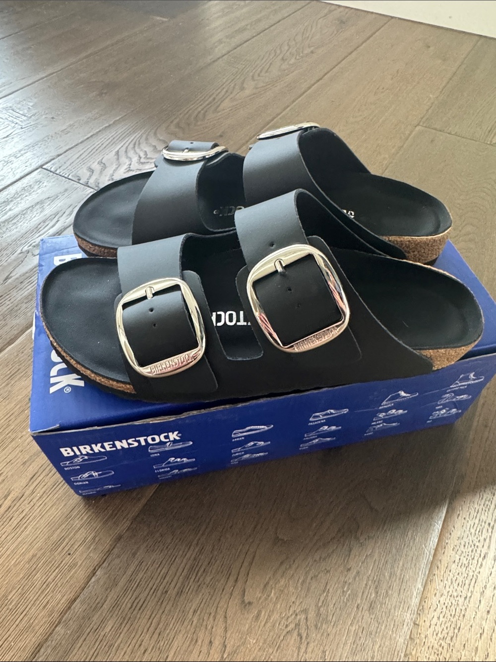 Birkenstock Black & Silver Arizona Double-Buckle Sandals
